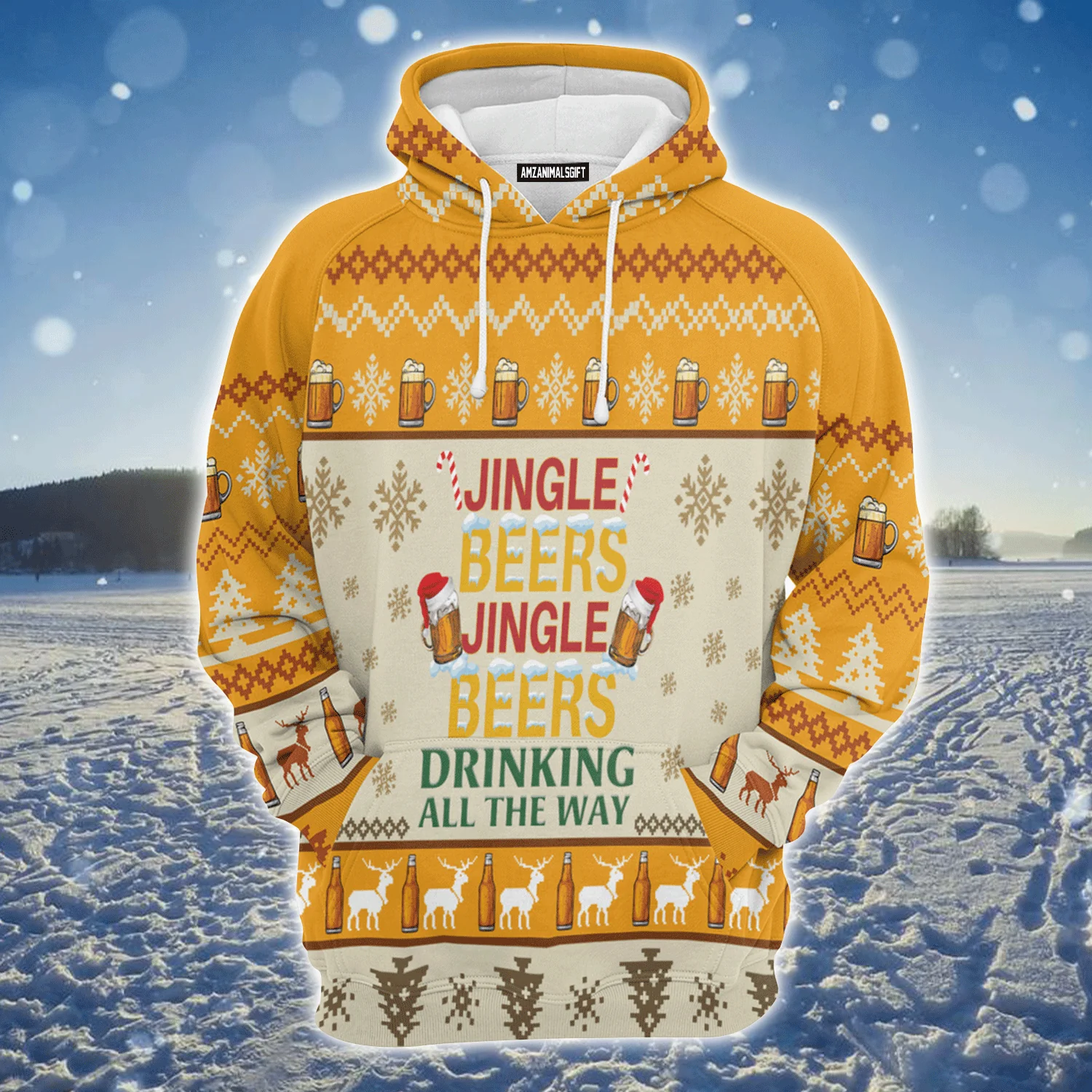 Beer Premium Christmas Hoodie, Jingle Beers Drinking All The Way Christmas Unisex Hoodie For Men & Women - Perfect Gift For Christmas, Beer Lovers - Image 2