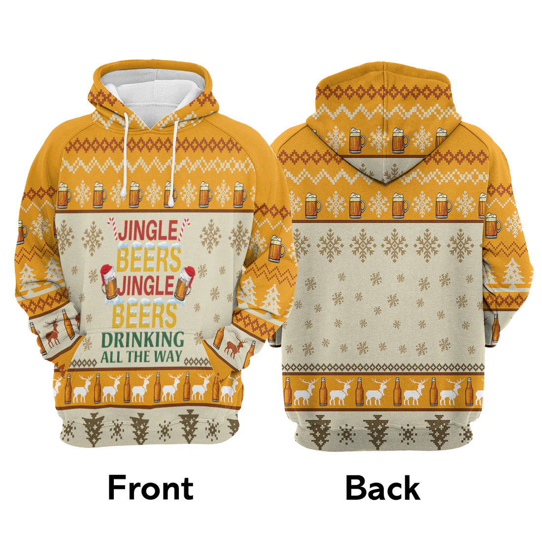 Beer Premium Christmas Hoodie, Jingle Beers Drinking All The Way Christmas Unisex Hoodie For Men & Women - Perfect Gift For Christmas, Beer Lovers - Image 3