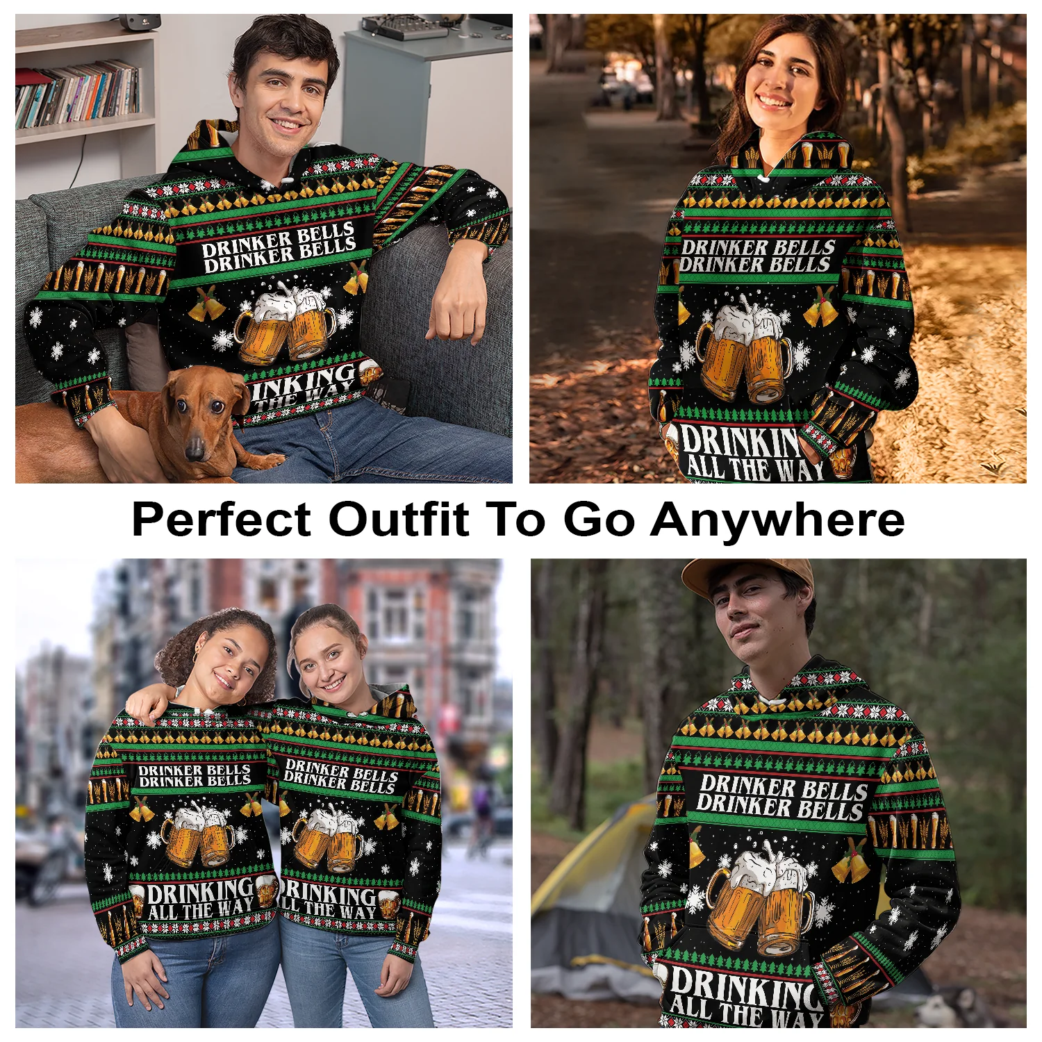 Beer Pullover Premium Hoodie Drinker Bells Drinking All The Way, Perfect Outfit For Men And Women On Christmas New Year Autumn Winter - Image 3