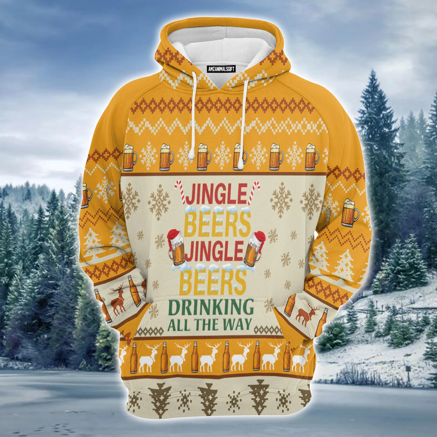 Beer Xmas Premium Christmas Hoodie, Jingle Beers Drinking All The Way Unisex Hoodie For Men & Women - Perfect Gift For Christmas, Beer Lovers - Image 2