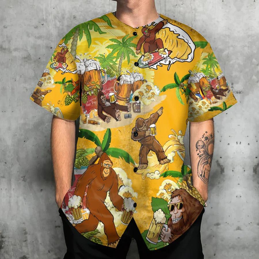 Bigfoot Baseball Jersey, Tropical Summer, Bigfoot Drinking Beer Baseball Jersey For Men And Women - Perfect Gift For Bigfoot Lovers, Summer - Image 3