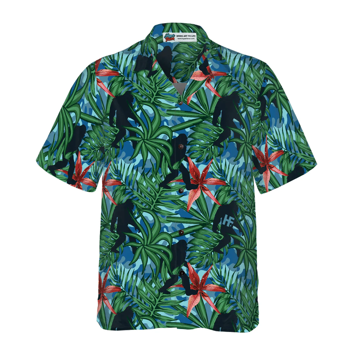 Bigfoot Hawaiian Shirt, Bigfoot Silhouette Walking Hawaiian Shirt, Tropical Forest Floral Bigfoot Shirt For Men Hawaiian Shirt - Perfect Gift For Husband, Boyfriend, Friend, Family - Image 2