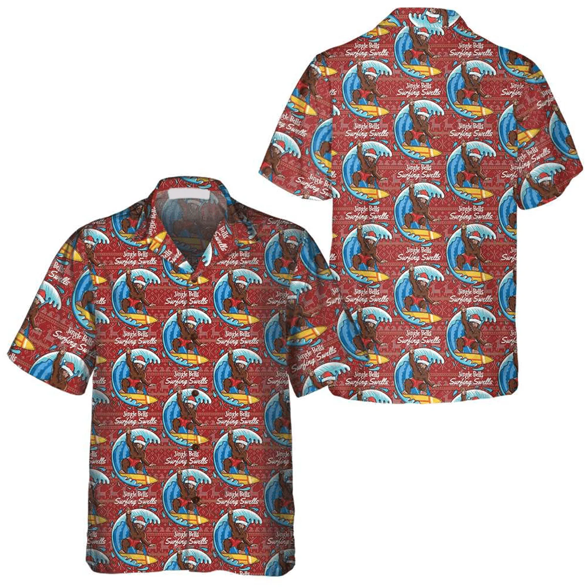 Bigfoot Hawaiian Shirt - Bigfoot Surfing Christmas Hawaiian Shirt, Best Xmas Gift Hawaiian Shirt - Perfect Gift For Husband, Boyfriend, Friend, Family