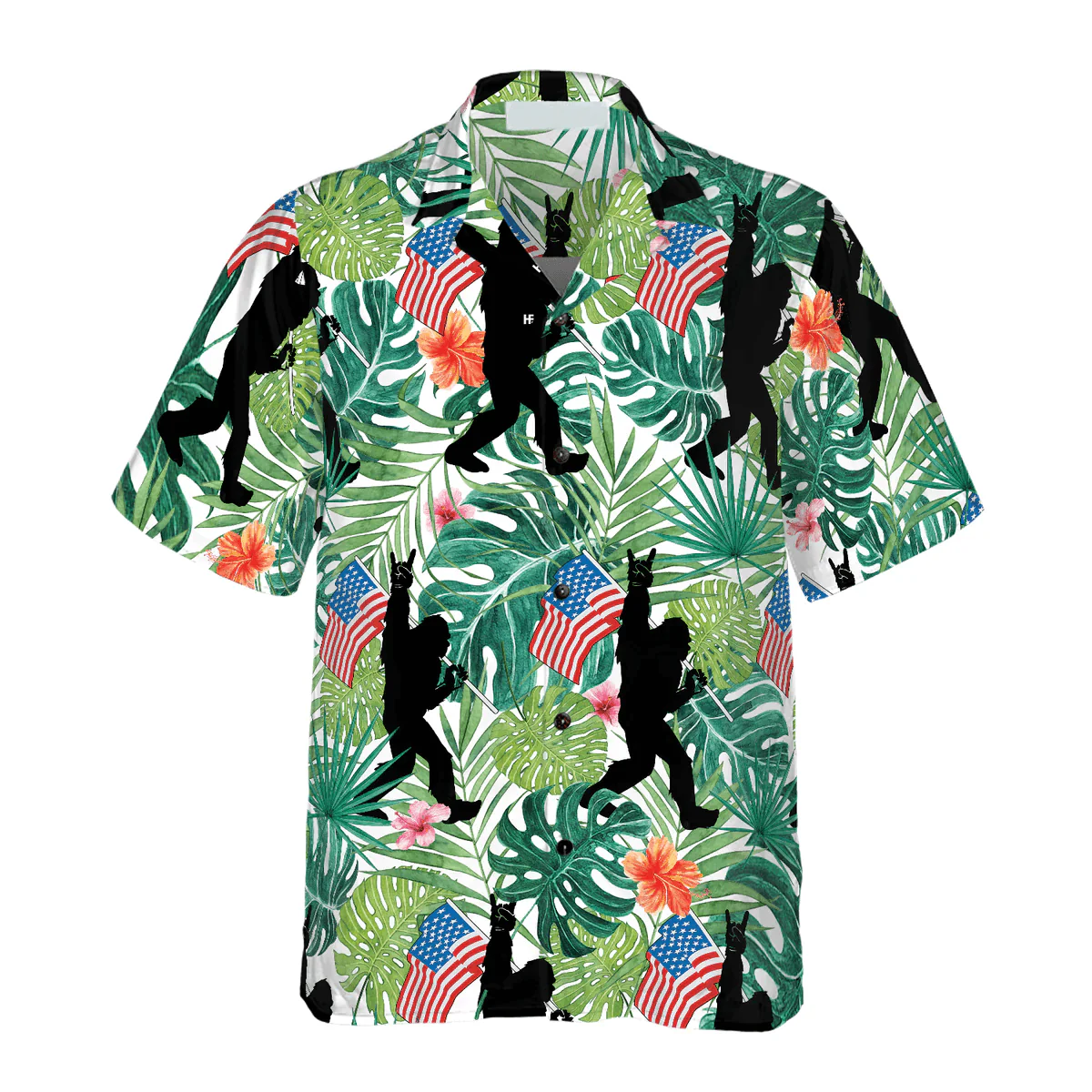 Bigfoot Hawaiian Shirt, Bigfoot Tropical Hold USA Flag Bigfoot Hawaiian Shirt For Men Hawaiian Shirt - Perfect Gift For Husband, Boyfriend, Friend, Family - Image 3