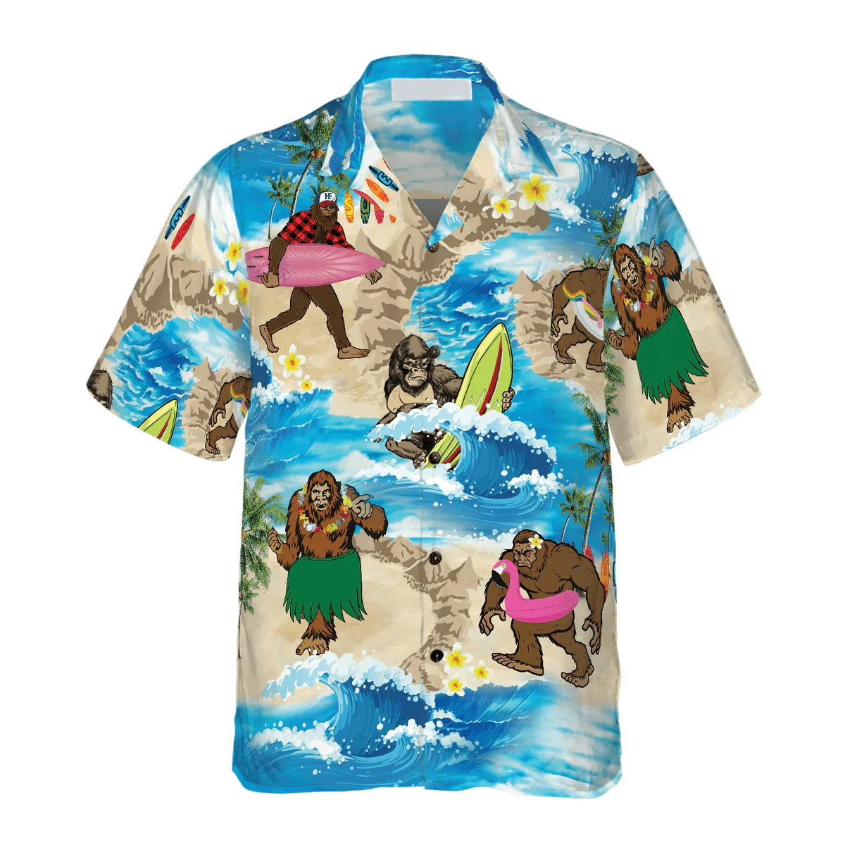 Bigfoot Hawaiian Shirt - Bigfoots Are On Summer Hawaiian Shirt, Tropical Aloha Wave Surfing Bigfoot Hawaiian Shirt - Perfect Gift For Husband, Boyfriend, Friend, Family