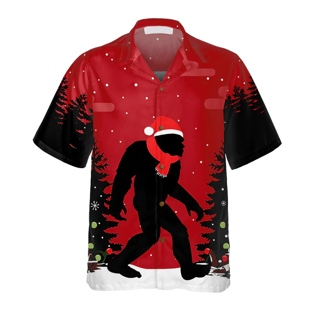 Bigfoot Hawaiian Shirt - Christmas Bigfoot In The Forest Hawaiian Shirt, Funny Christmas Bigfoot Hawaiian Shirt - Perfect Gift For Husband, Boyfriend, Friend, Family - Image 3