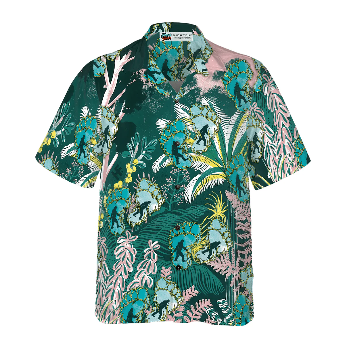 Bigfoot Hawaiian Shirt - Tropical Forest Bigfoot Hawaiian Shirt, Tropical Floral And Leaves Bigfoot - Perfect Gift For Husband, Boyfriend, Friend, Family - Image 3