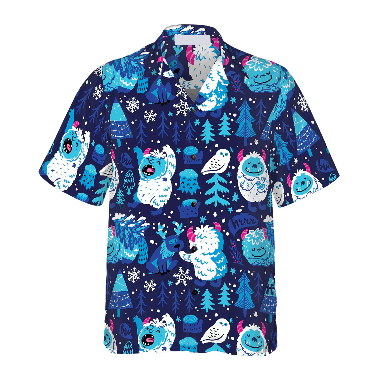 Bigfoot Hawaiian Shirt - White Bigfoot Winter Forrest Hawaiian Shirt, Snow Owl And Tree Bigfoot Hawaiian Shirt - Perfect Gift For Husband, Boyfriend, Friend, Family - Image 3