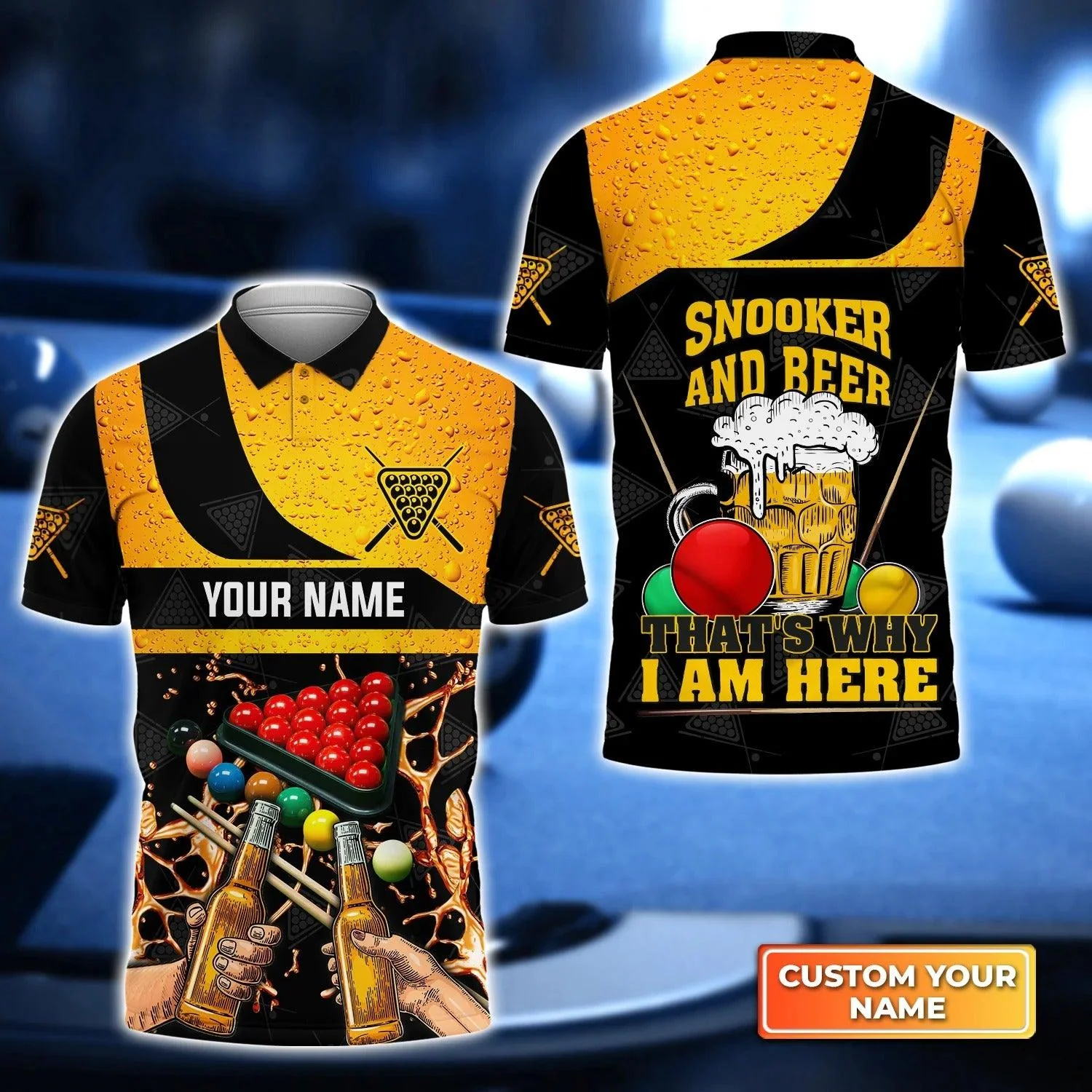 Billiard Custom Name Men Polo Shirt, Personalized 8 Ball Pool Billiards Polo Shirts, Gift For Billiard Lovers, Snooker And Beer That's Why I'm Here