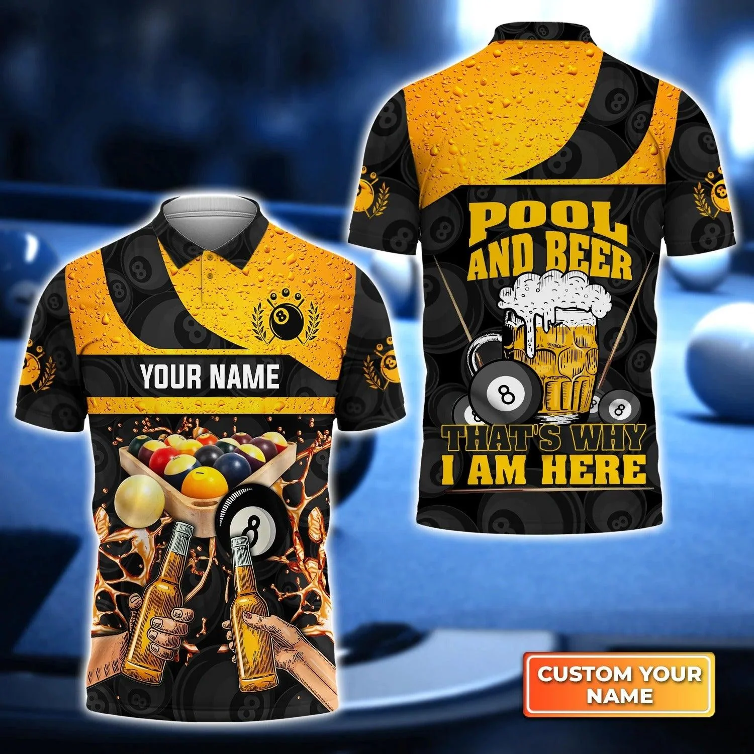 Billiard Custom Name Men Polo Shirt, Pool And Beer, Pool Shut Up And Shoot Personalized 8 Ball Pool Billiards Polo Shirts, Gift For Billiard Lovers