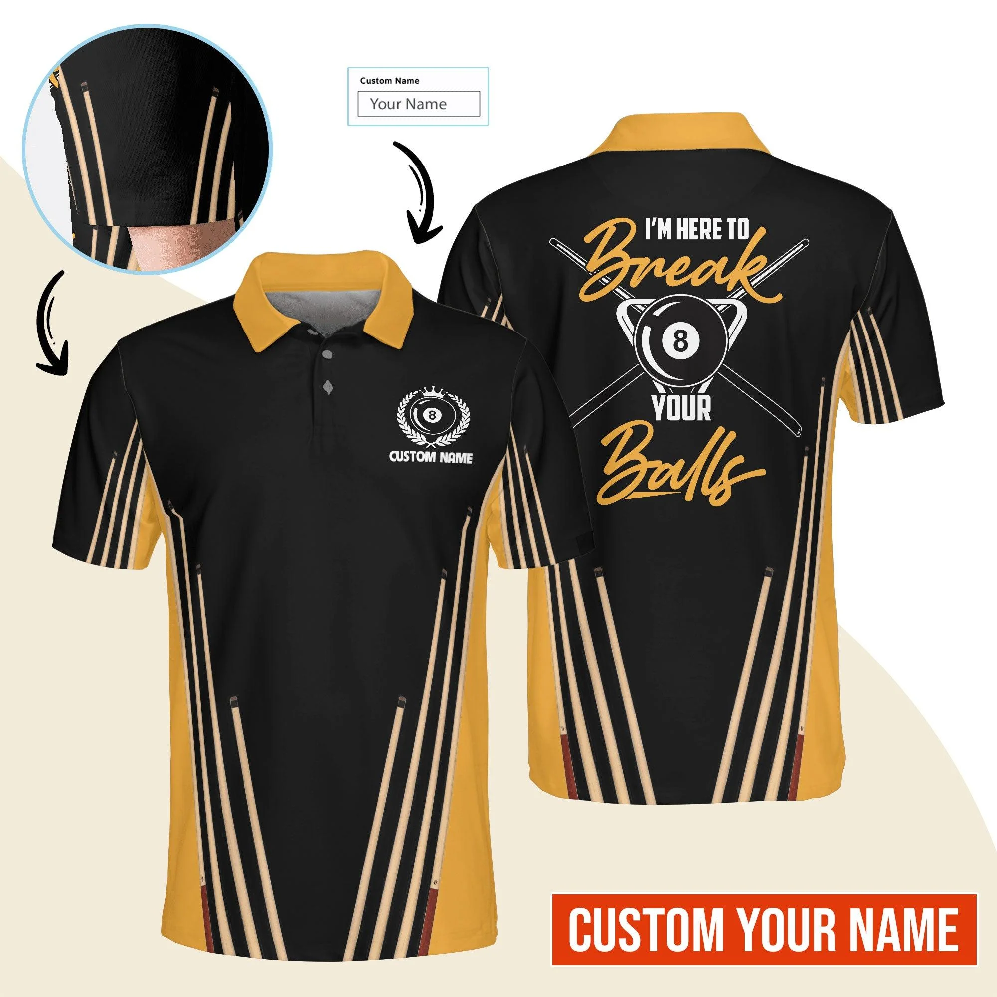 Billiard Men Polo Shirt Custom Name - Billiard Pool 8 Ball Personalized Polo Shirt For Men - Gift For Billiard Players, Billiard Lovers - Image 4