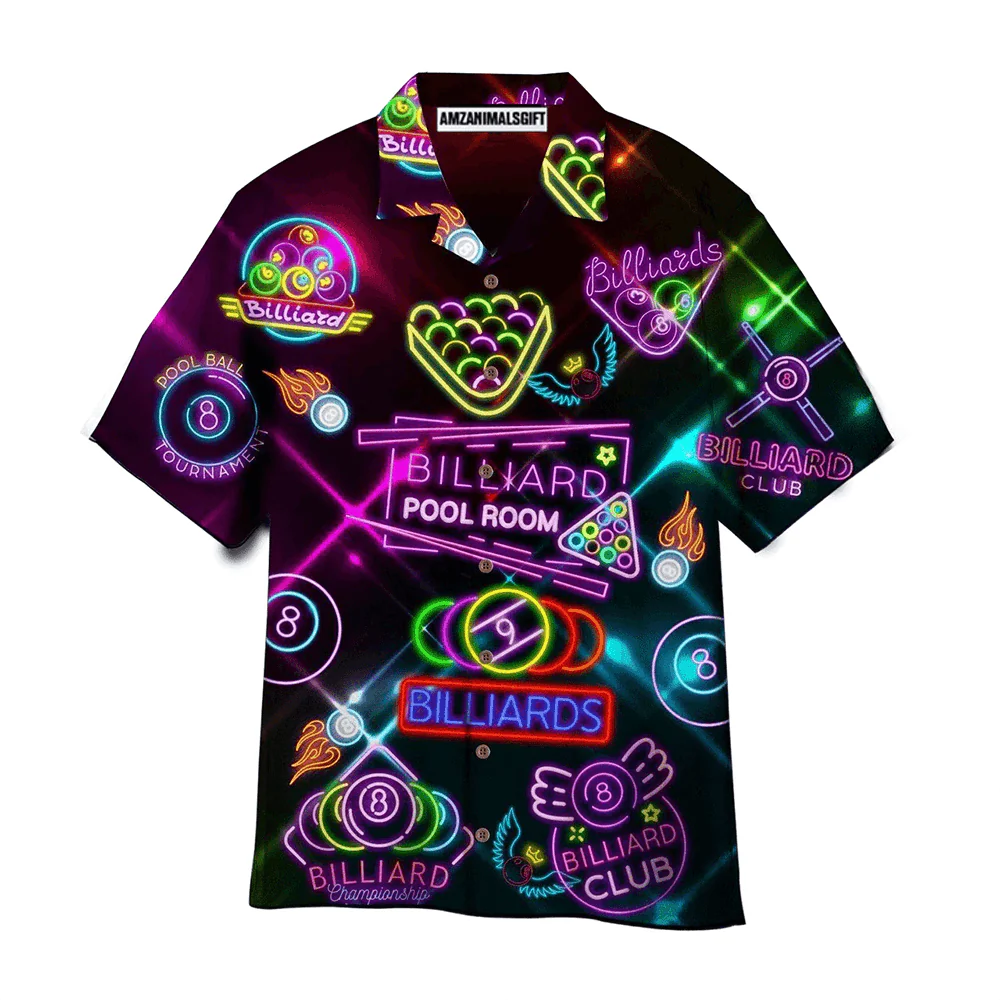 Billiards Aloha Hawaiian Shirts For Summer, Billiard Club Pool Room Neon Hawaiian Shirt Outfits For Men Women, Gift For Friend, Billiards Lovers