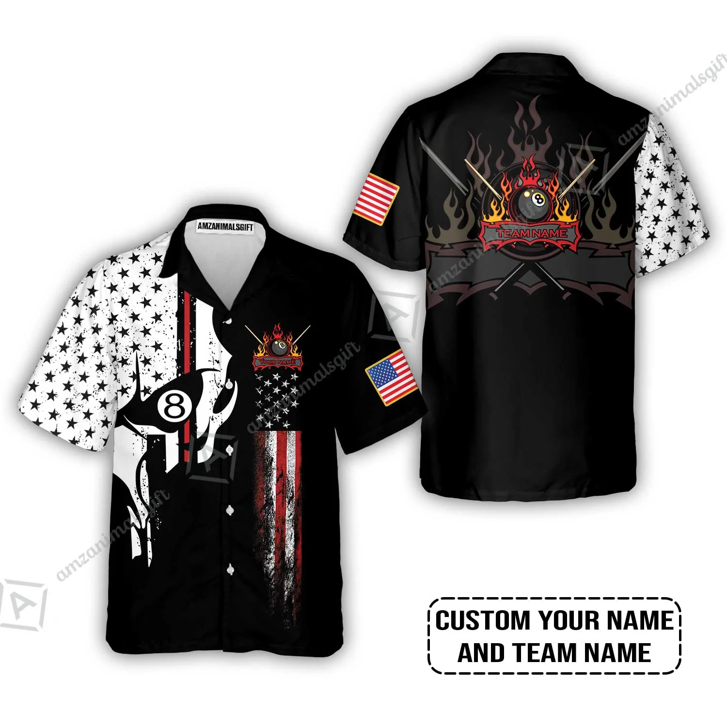 Billiards Custom Men Polo Shirt 8-ball Skull Billiards Pool Custom Polo Shirt, Personalized American Flag Billiards Polo Shirt - Image 5