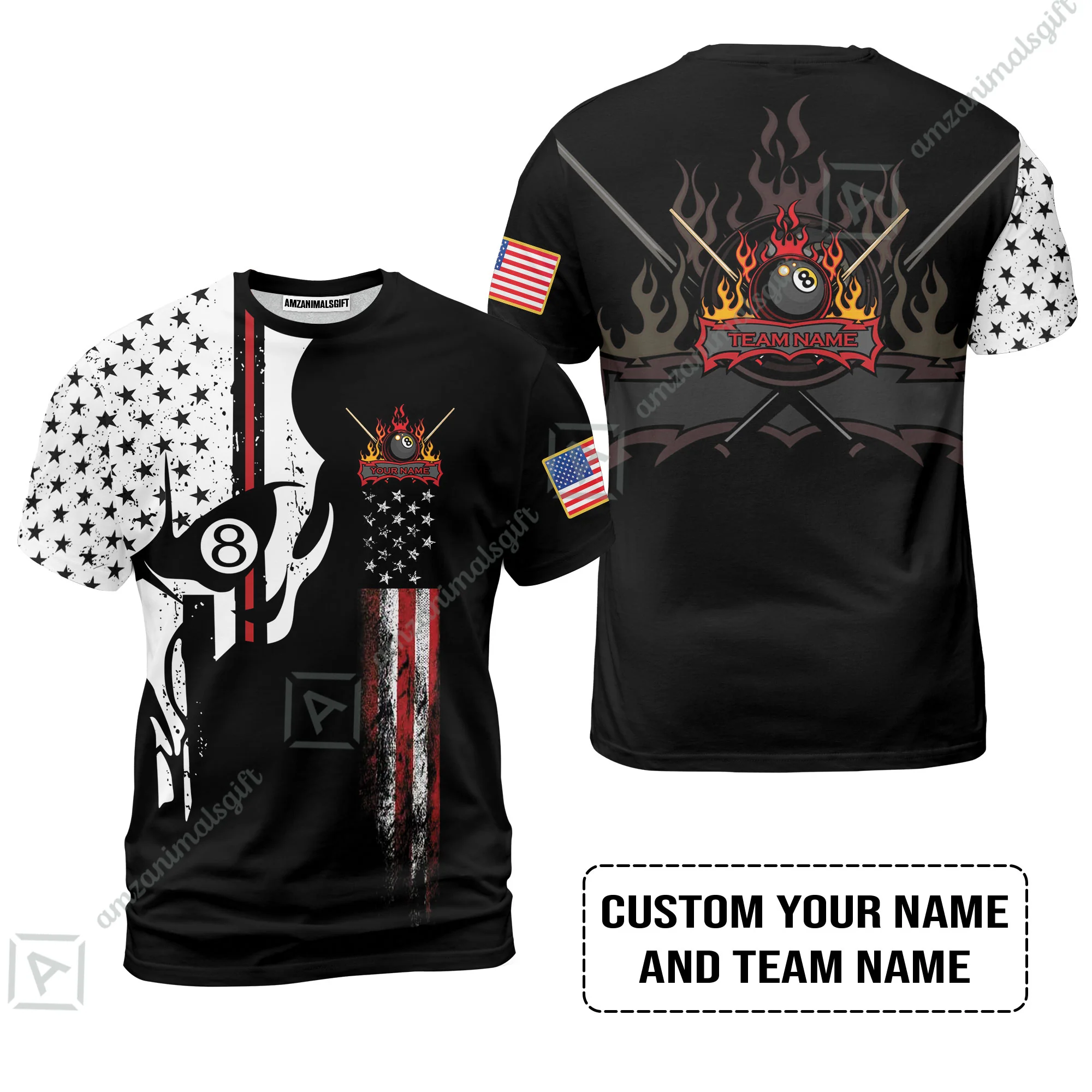 Billiards Custom Men Polo Shirt 8-ball Skull Billiards Pool Custom Polo Shirt, Personalized American Flag Billiards Polo Shirt - Image 6