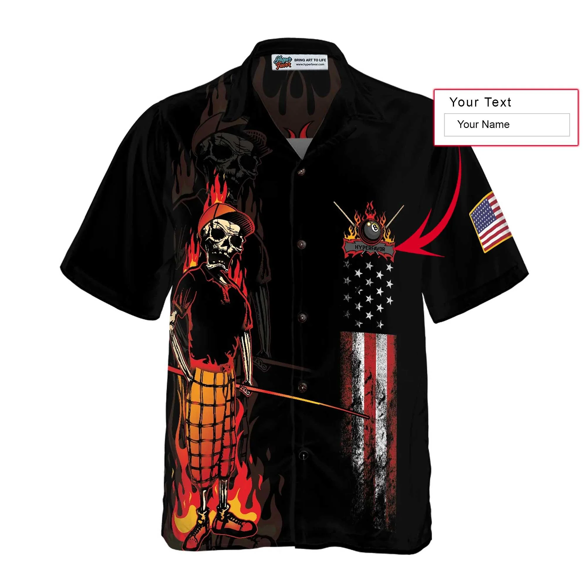Billiards Custom Name Hawaiian Shirt, Mr Bones 8 Ball American Flag Personalized, Colorful Summer Aloha Shirt Gift For Men Women, Billiard Lovers - Image 4