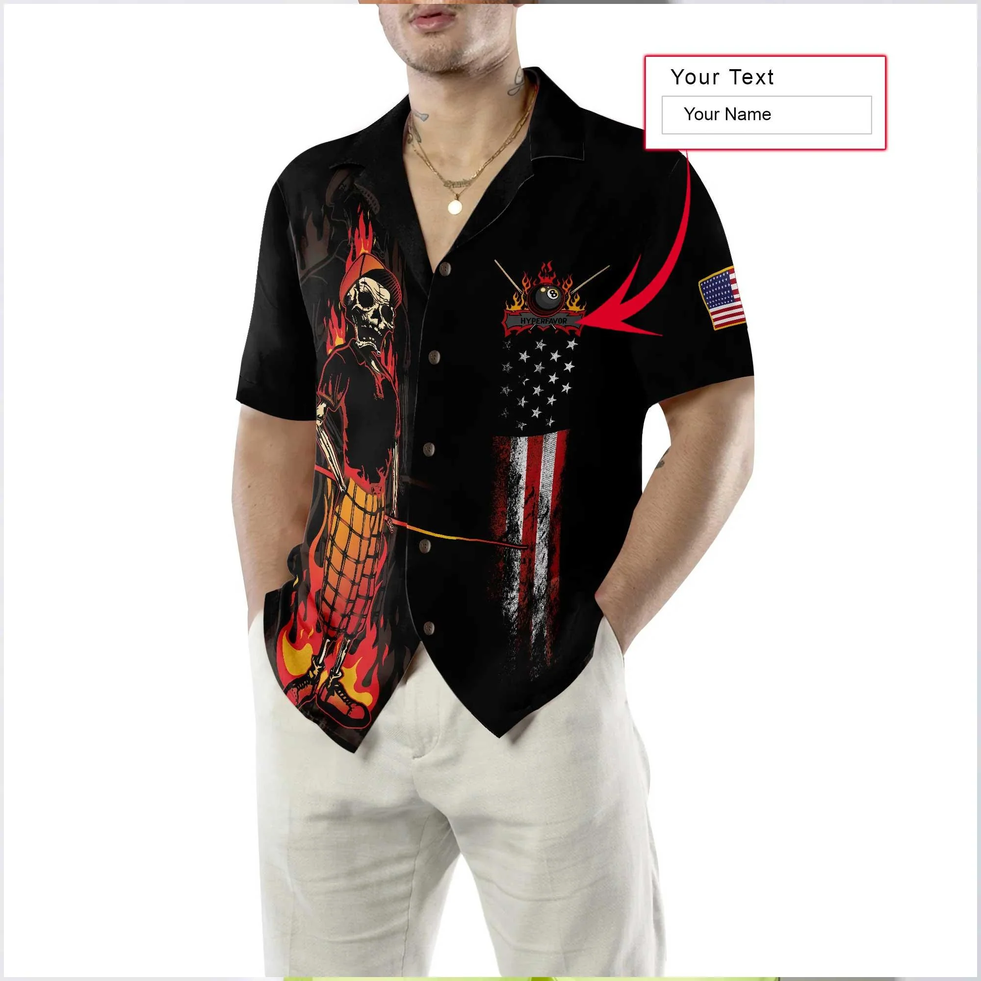 Billiards Custom Name Hawaiian Shirt, Mr Bones 8 Ball American Flag Personalized, Colorful Summer Aloha Shirt Gift For Men Women, Billiard Lovers - Image 5