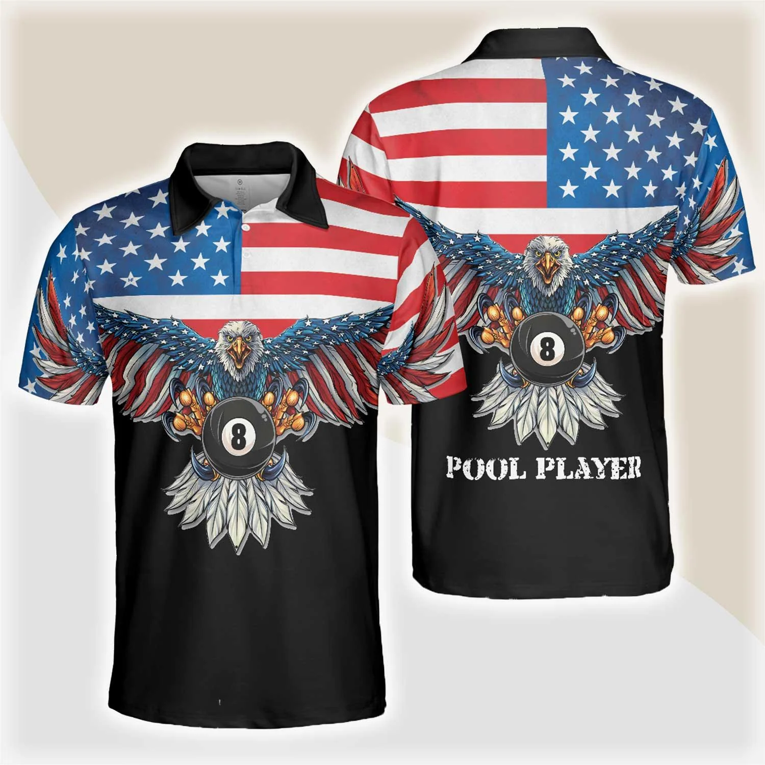 Billiards Men Polo Shirt, American Eagle, Cool American Flag Billiards Shirt For Men, Best Billiards Gift Idea, Gift For Billiards Lovers