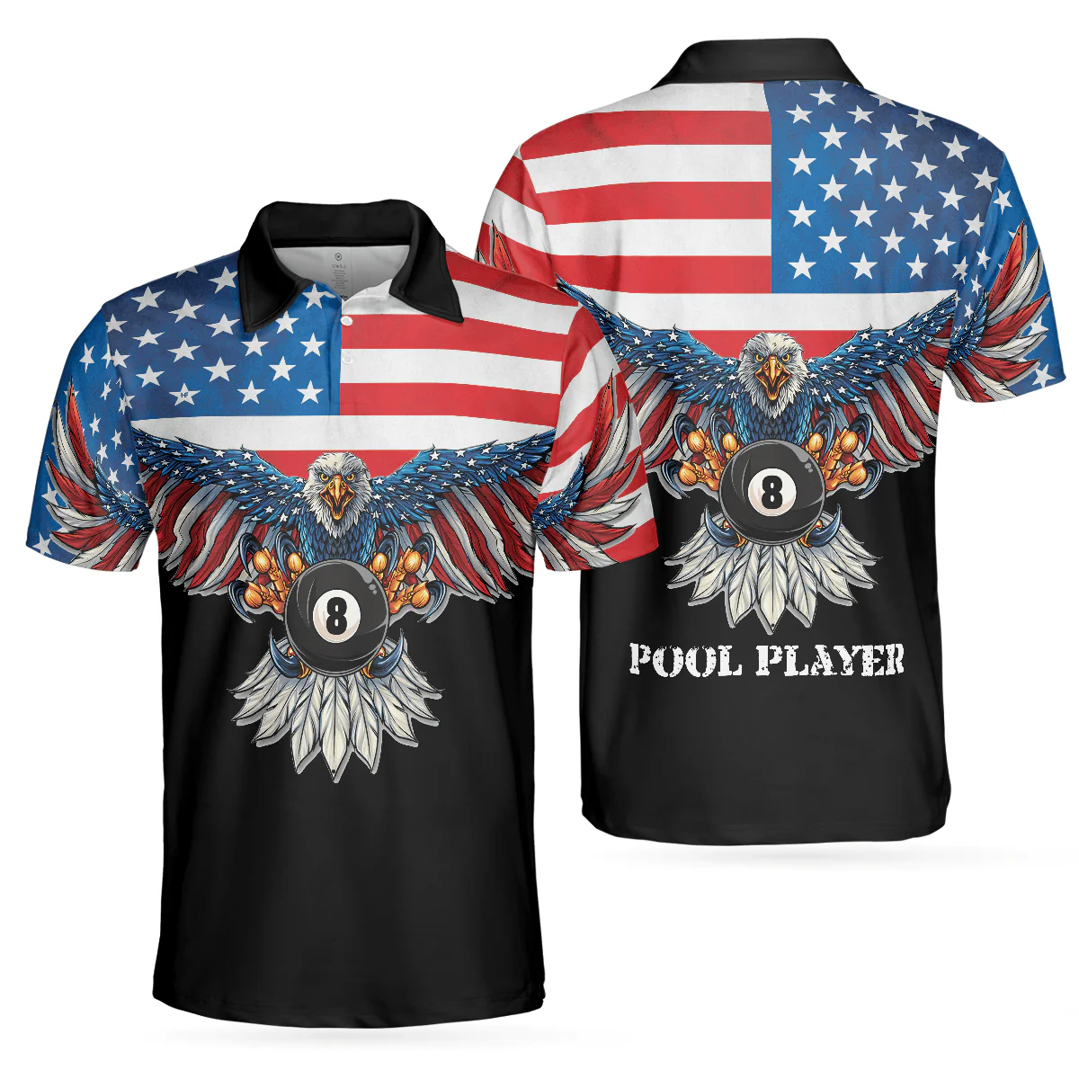 Billiards Men Polo Shirt, American Eagle, Cool American Flag Billiards Shirt For Men, Best Billiards Gift Idea, Gift For Billiards Lovers - Image 2