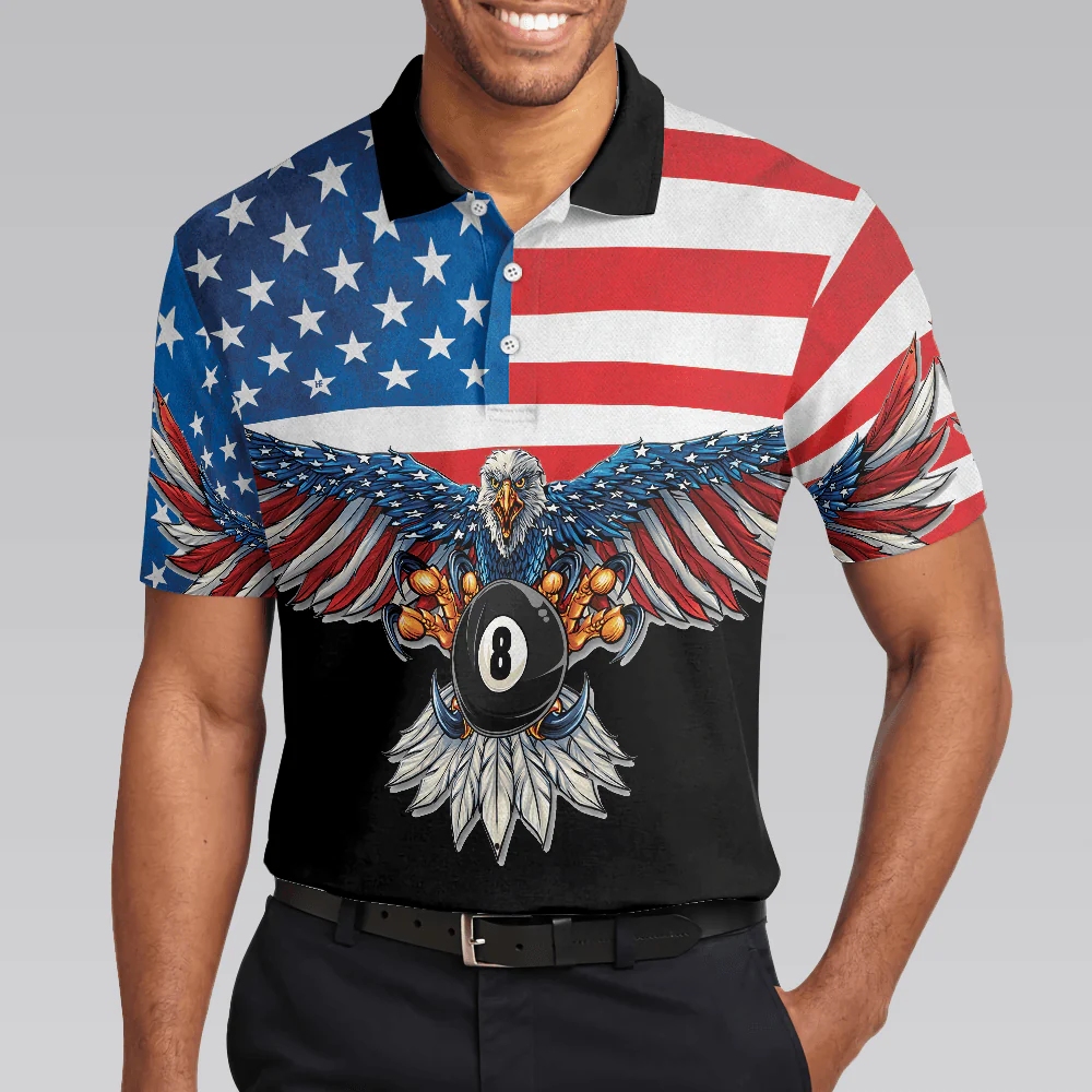 Billiards Men Polo Shirt, American Eagle, Cool American Flag Billiards Shirt For Men, Best Billiards Gift Idea, Gift For Billiards Lovers - Image 5