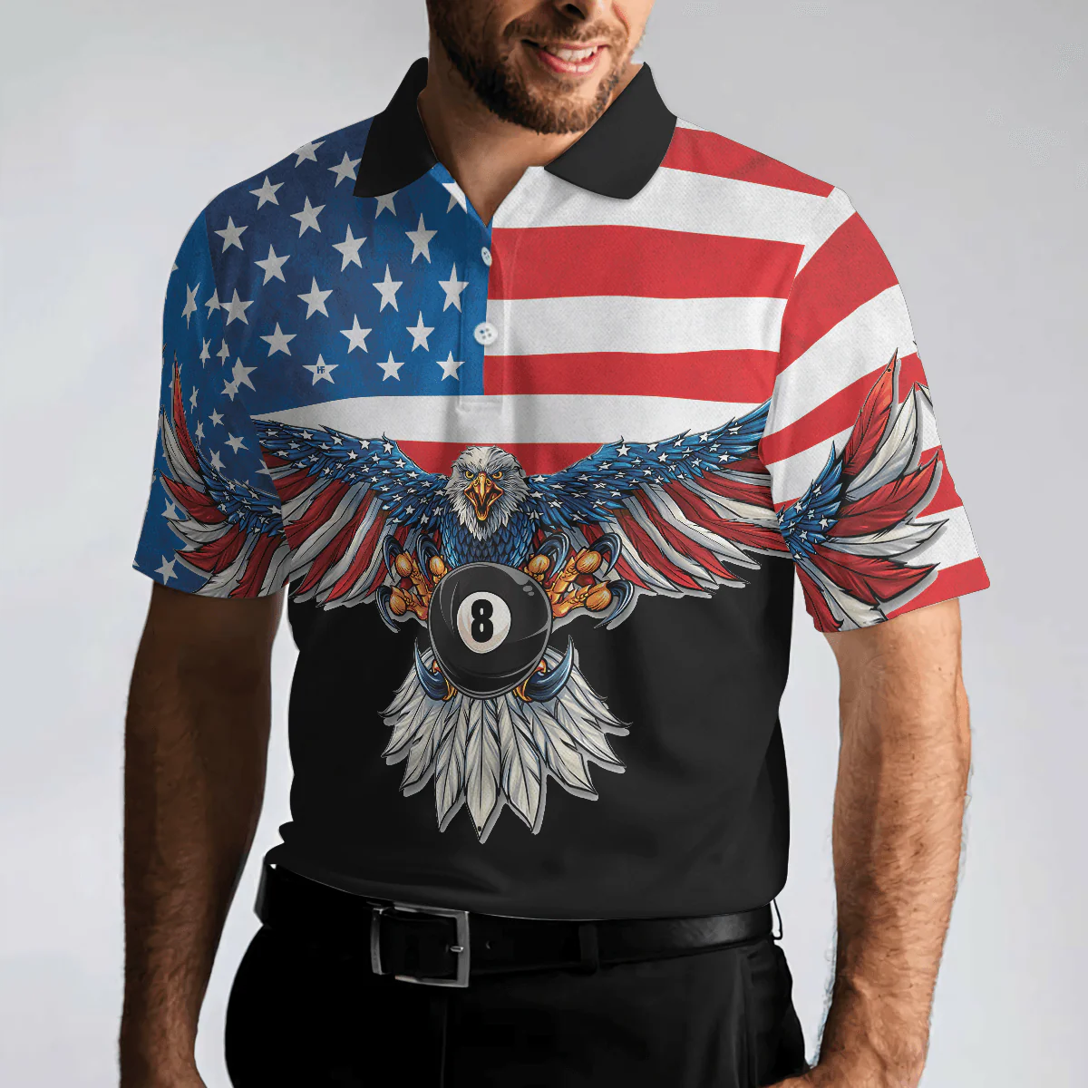 Billiards Men Polo Shirt, American Eagle, Cool American Flag Billiards Shirt For Men, Best Billiards Gift Idea, Gift For Billiards Lovers - Image 6