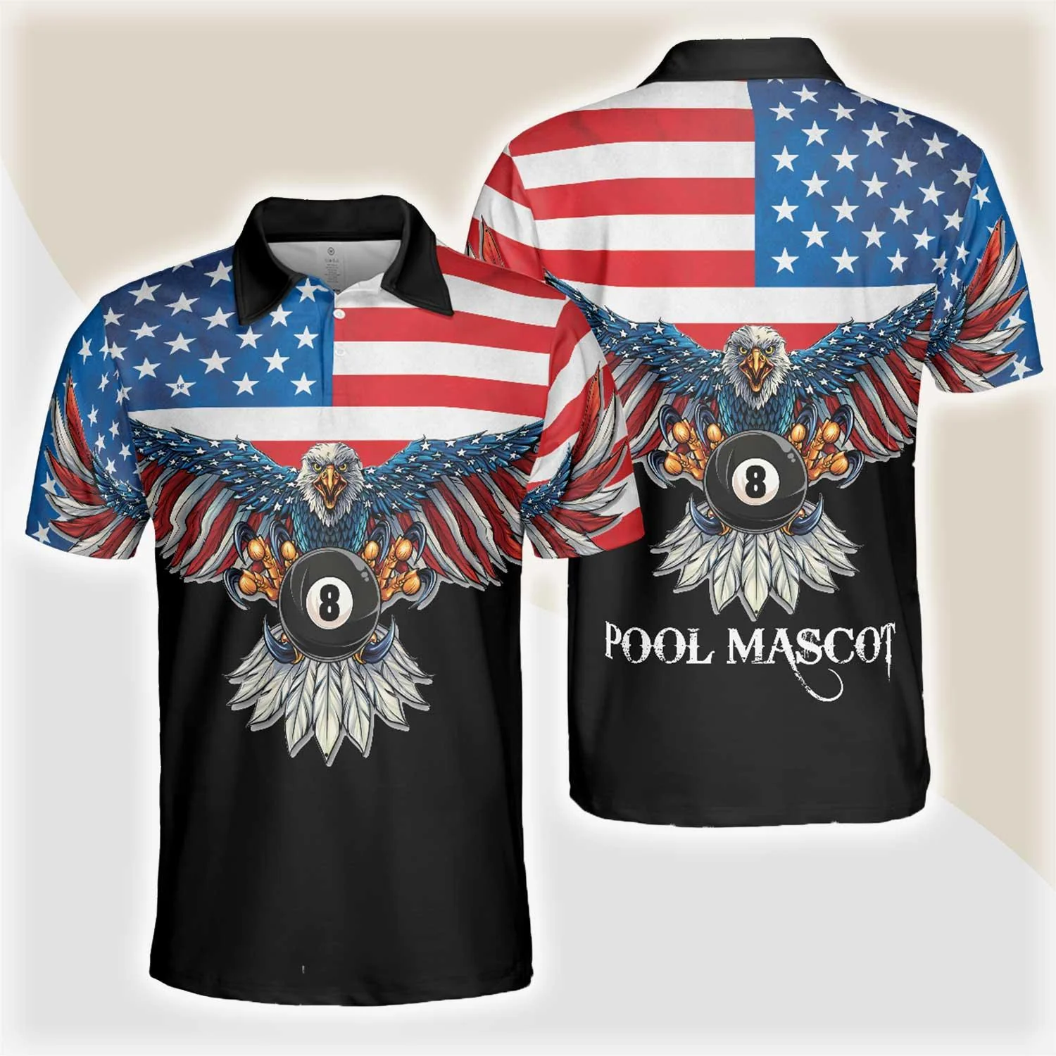 Billiards Men Polo Shirt, American Eagle Pool Mascot, Cool American Flag Billiards Shirt For Men, Best Billiards Gift Idea, Gift For Billiards Lovers
