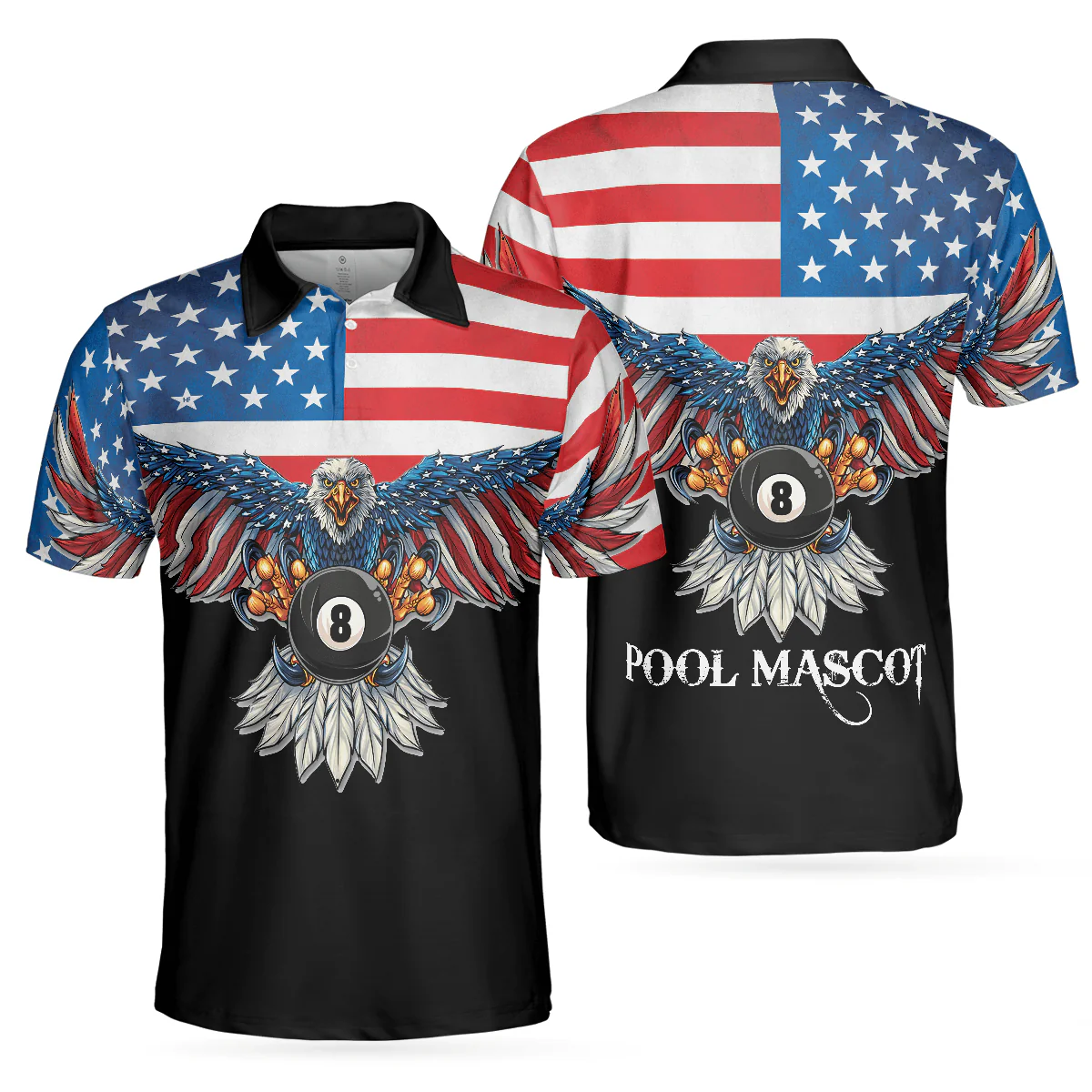 Billiards Men Polo Shirt, American Eagle Pool Mascot, Cool American Flag Billiards Shirt For Men, Best Billiards Gift Idea, Gift For Billiards Lovers - Image 2