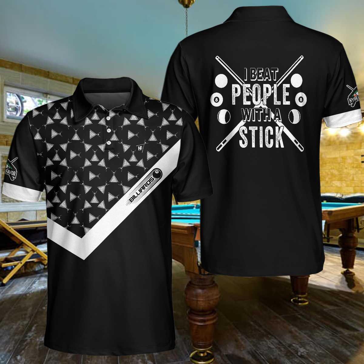Billiards Men Polo Shirt, Ball And Sticks Set, I Beat People With A Stick Polo Shirt, Best Billiards Shirt For Men, Gift For Billiards Lovers