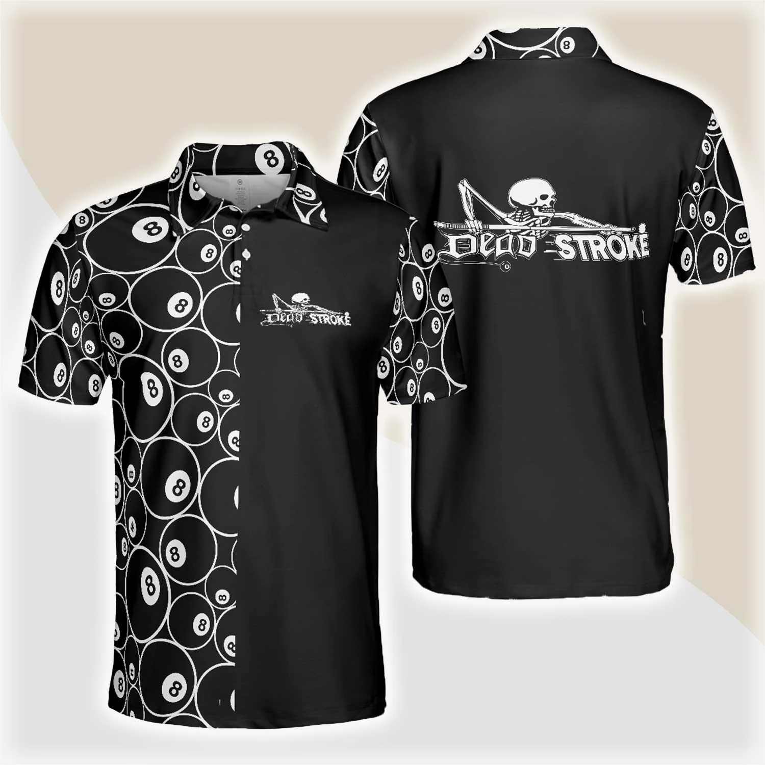 Billiards Men Polo Shirt, Billiards Skeleton Dead Stroke Men Polo Shirt, 8-ball Polo Shirt, Best Billiards Shirt For Men