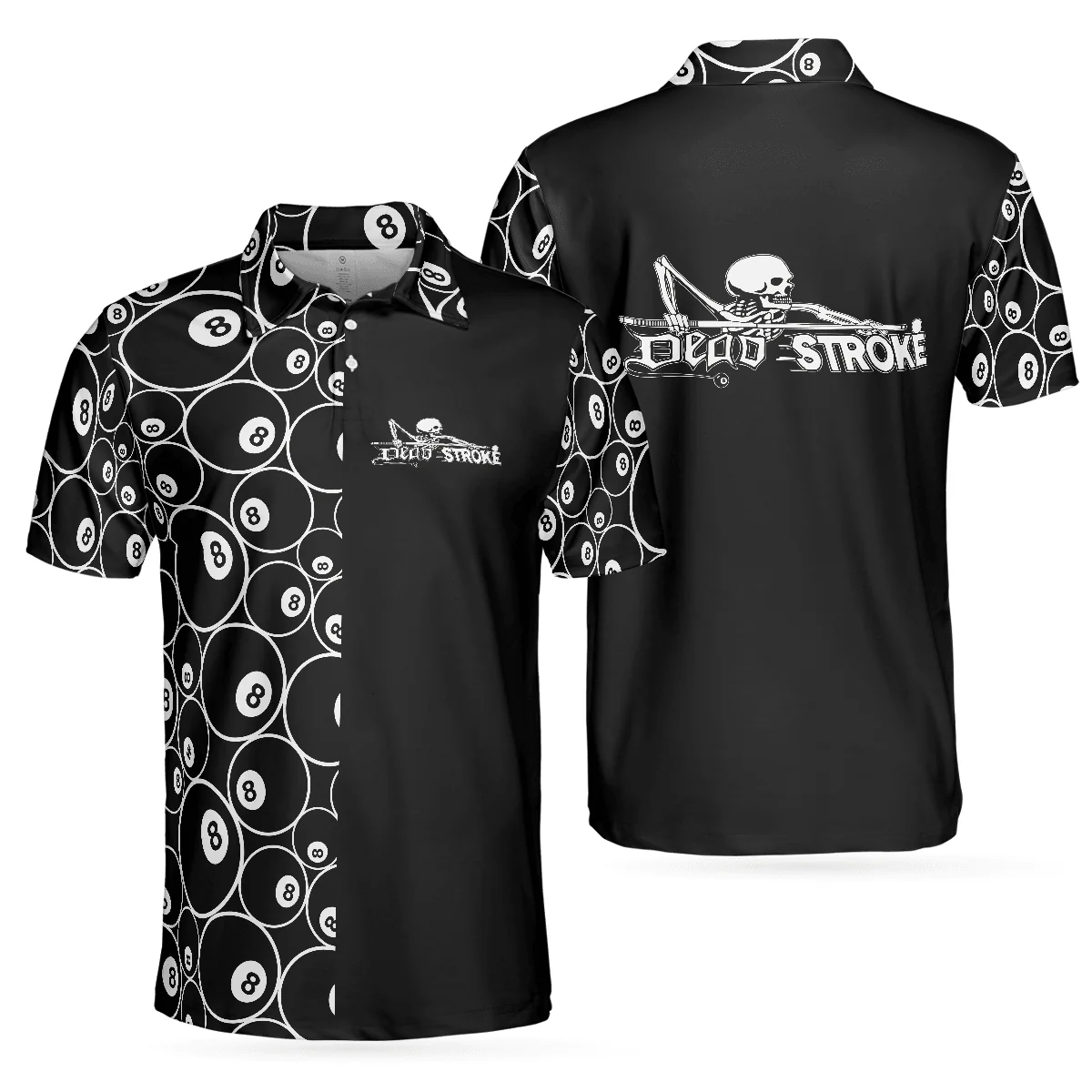 Billiards Men Polo Shirt, Billiards Skeleton Dead Stroke Men Polo Shirt, 8-ball Polo Shirt, Best Billiards Shirt For Men - Image 2