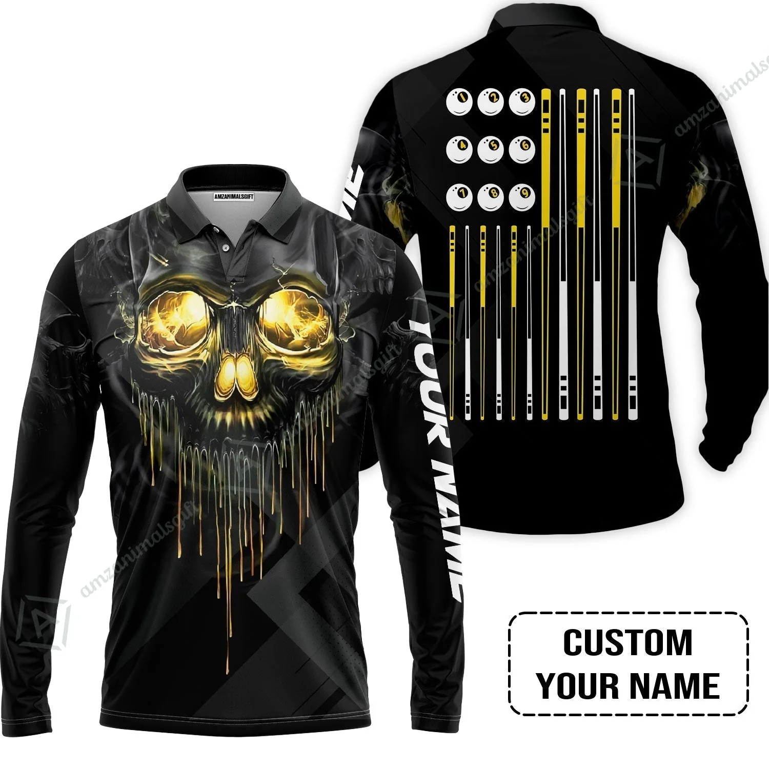 Billiards T-Shirt - Billiards Pool Player Skull Custom T-Shirt , Skull Billiards Shirt For Billiards Players, Personalized Billiards Gift - Image 6