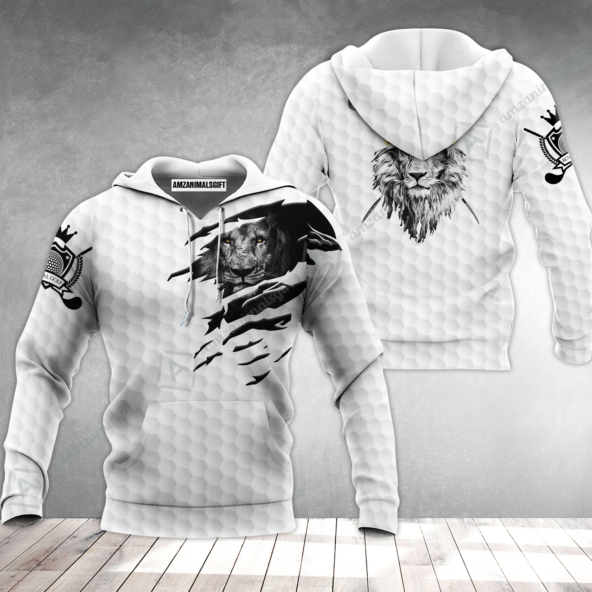 Black And White Lion King Sketching Golf Hoodie, King Of Swings Lion Golfing Hoodie - Image 2