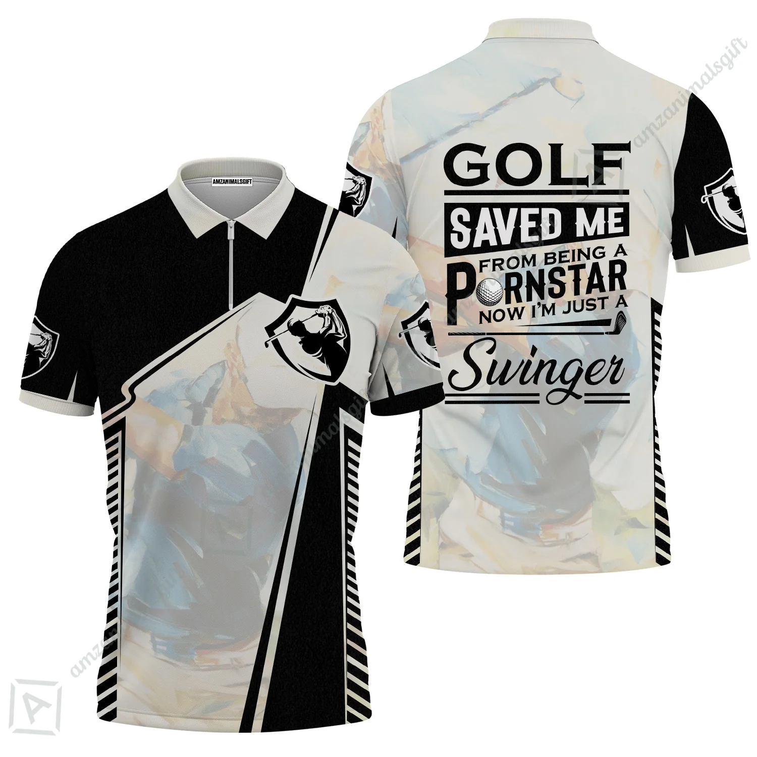 Black And White Men Polo Shirt, Golf Saved Me Golfing Polo Shirt - Image 4