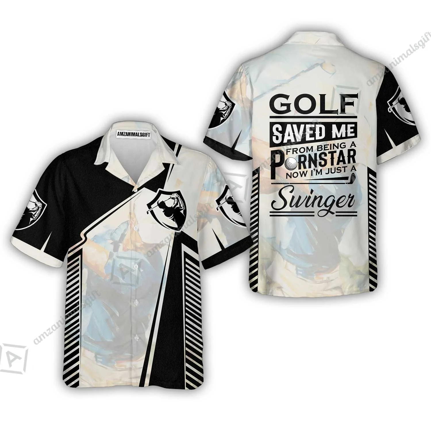 Black And White Men Polo Shirt, Golf Saved Me Golfing Polo Shirt - Image 5