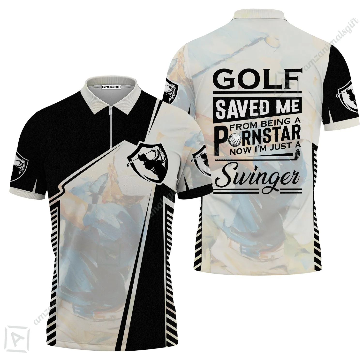 Black And White T-Shirt, Golf Saved Me Golfing T-Shirt - Image 4