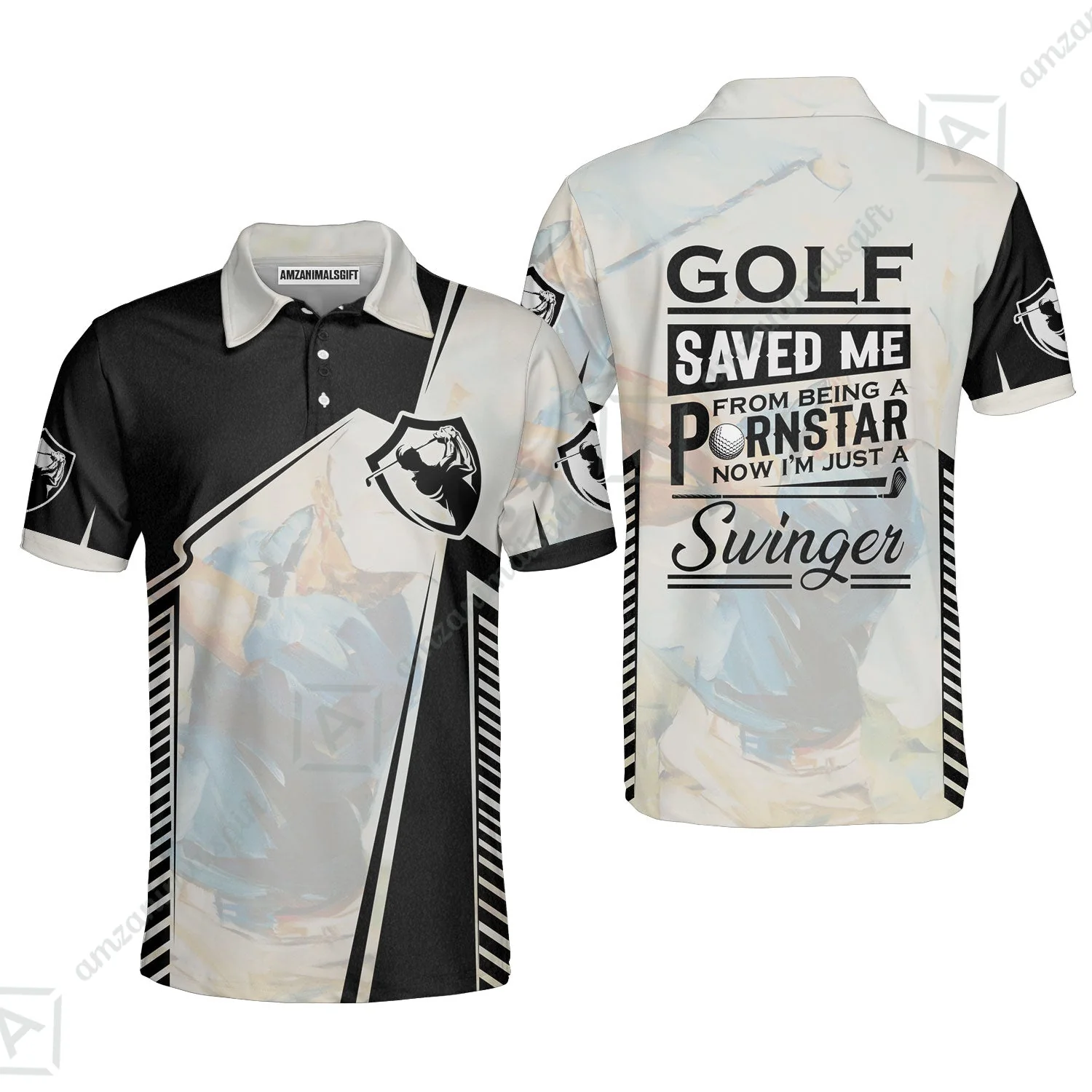 Black And White T-Shirt, Golf Saved Me Golfing T-Shirt - Image 6