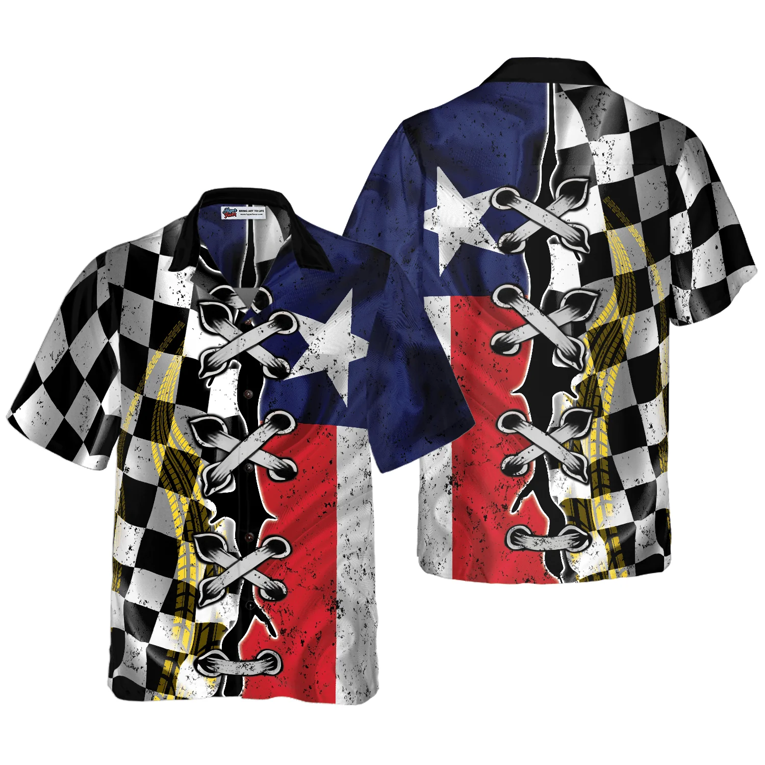 Black And White Texas Racing Flag Aloha Hawaiian Shirt For Summer, Colorful Hawaiian Shirt Outfit For Men Women, Gift For Friend, Team, Racing Lover