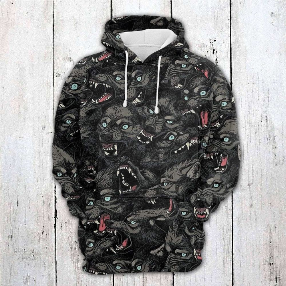 Black Angry Wolf Pullover Premium Hoodie, Perfect Outfit For Men And Women On Christmas New Year Autumn Winter - Image 2