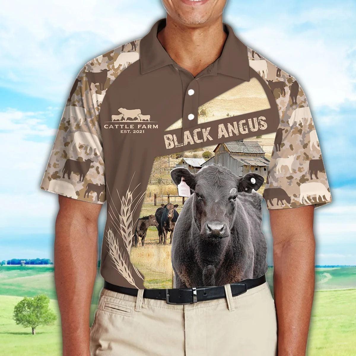 Black Angus Men Polo Shirts - Black Angus Camo Pattern Polo Shirts For Men - Perfect Gift For Black Angus Lovers, Cattle Lovers - Image 3