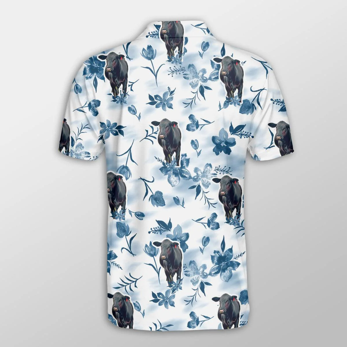 Black Angus Men Polo Shirts - Black Angus Watercolor Flowers and Leaves Tie Dye Pattern Button Shirts For Men - Perfect Gift For Black Angus Lovers - Image 3