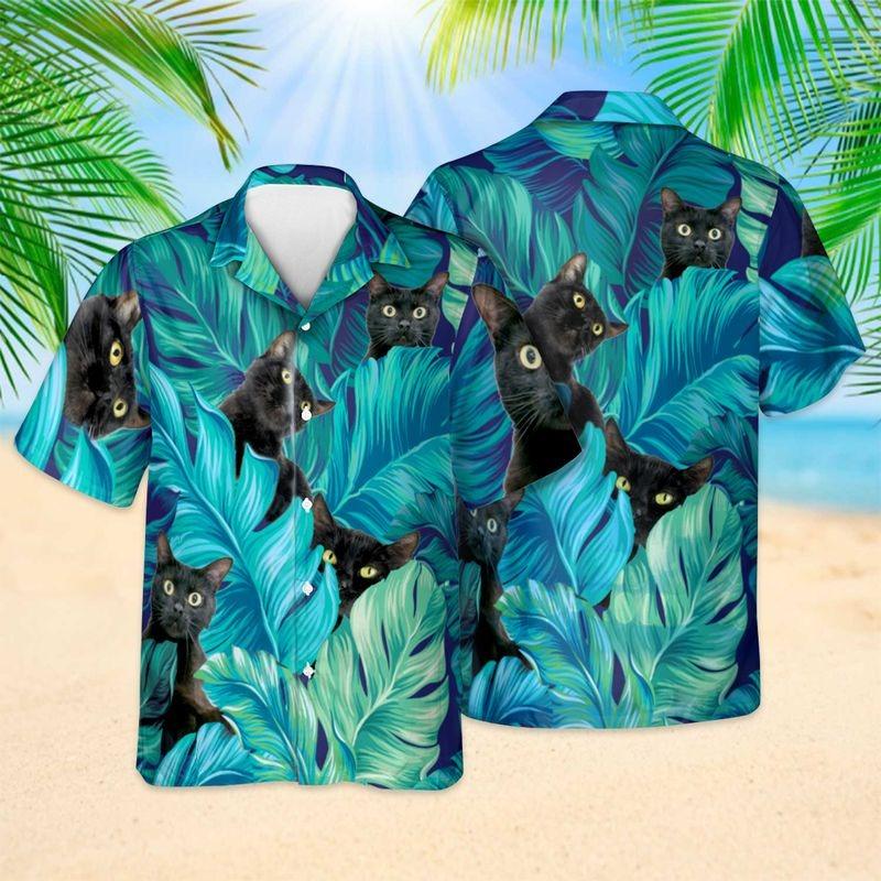Black Cat Aloha Hawaiian Shirt - Cute Black Cat Hawaiian Shirt, Tropical Jungle Hawaiian Shirt For Men & Women, Black Cat Lover