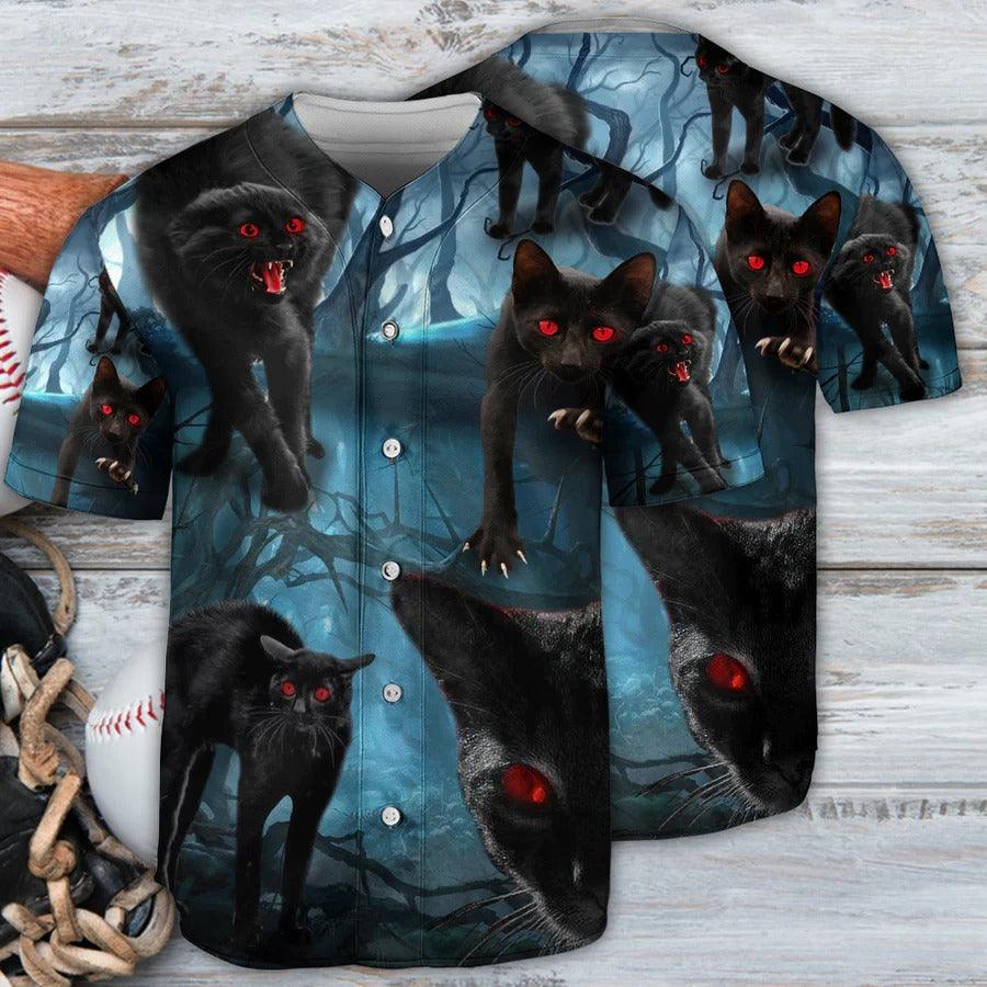 Black Cat Baseball Jersey, Halloween, Black Cat Scary In The Night Baseball Jersey For Men And Women - Perfect Gift For Black Cat Lovers