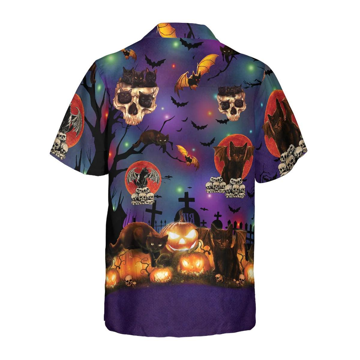 Black Cat Halloween Hawaiian Shirt, Skull Hawaiian Shirt, Pumpkin Hawaiian Shirt - Perfect Gift For Lover, Friend, Family - Image 3