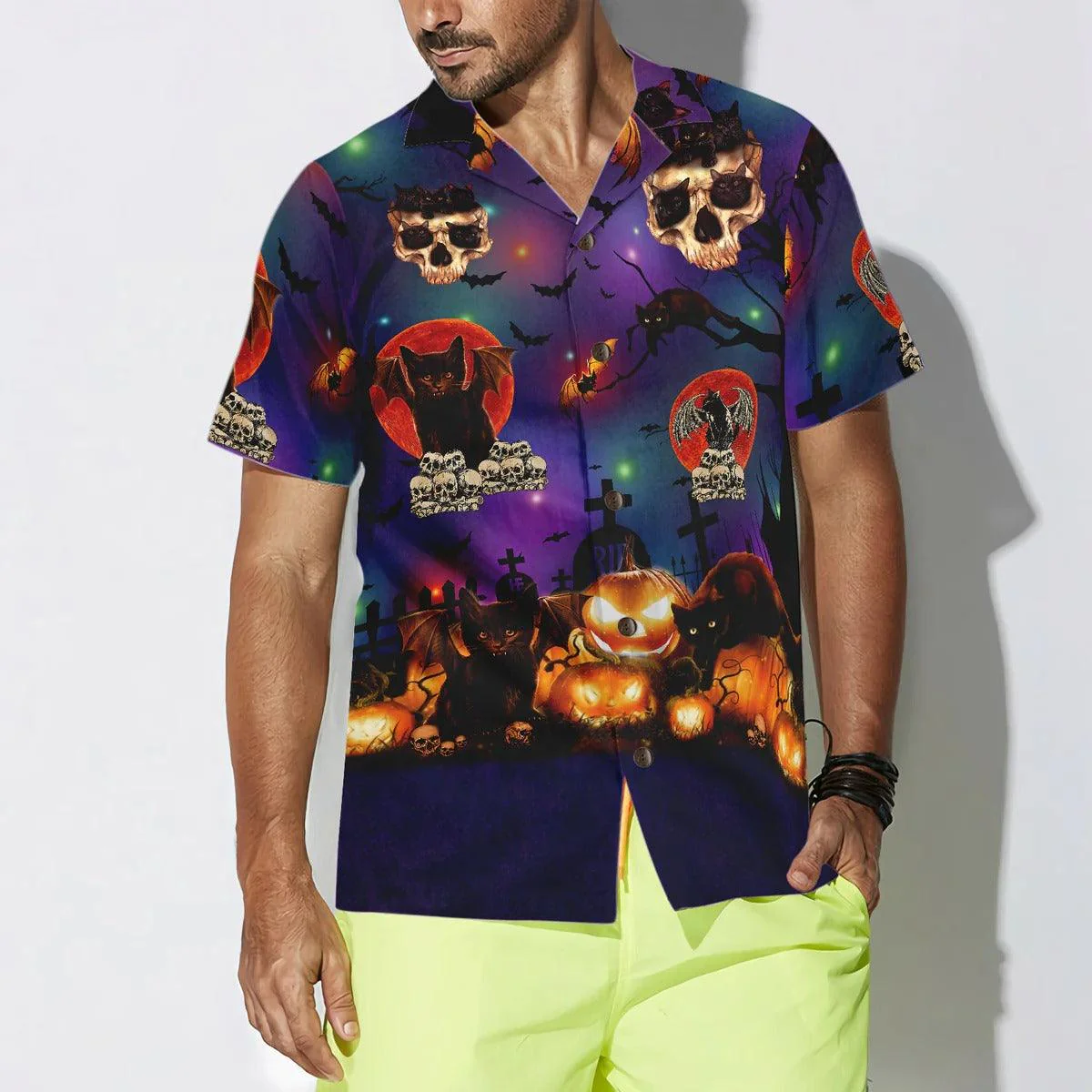 Black Cat Halloween Hawaiian Shirt, Skull Hawaiian Shirt, Pumpkin Hawaiian Shirt - Perfect Gift For Lover, Friend, Family - Image 5