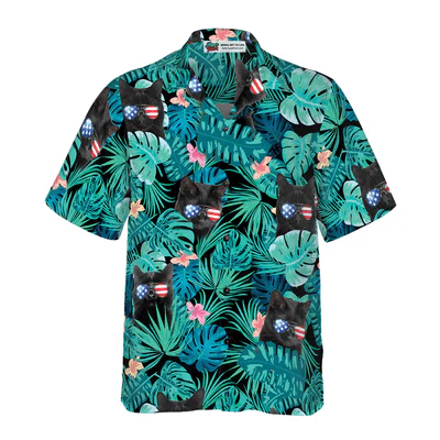 Black Cat Hawaiian Shirt, Black Cat Tropical Fourth Of July Hawaiian Shirt For Men - Perfect Gift For Cat Lovers, Husband, Boyfriend, Friend, Family - Image 2