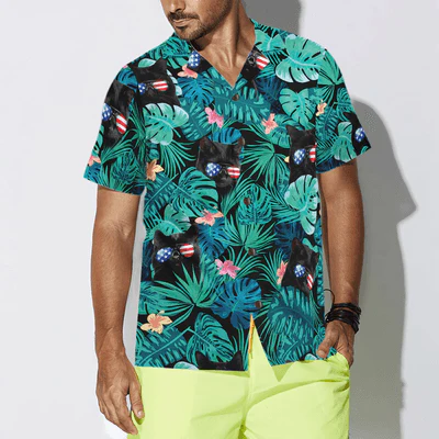 Black Cat Hawaiian Shirt, Black Cat Tropical Fourth Of July Hawaiian Shirt For Men - Perfect Gift For Cat Lovers, Husband, Boyfriend, Friend, Family - Image 4
