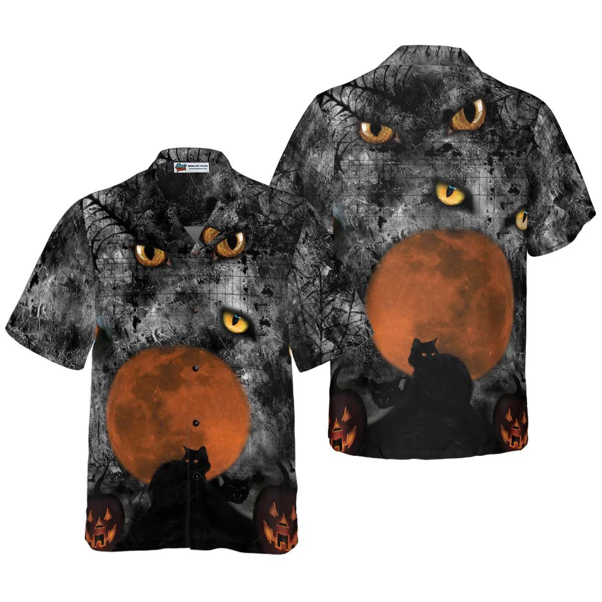 Black Cat Hawaiian Shirt - Halloween Aloha Shirt - Perfect Gift For Cat Lovers, Friend, Family, Halloween Gifts