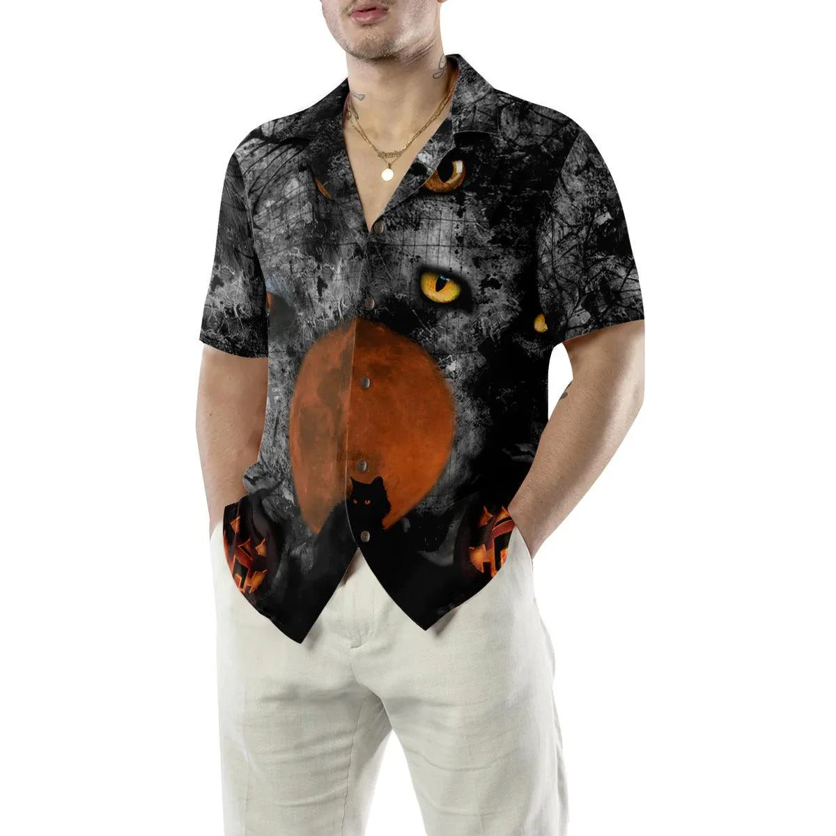 Black Cat Hawaiian Shirt - Halloween Aloha Shirt - Perfect Gift For Cat Lovers, Friend, Family, Halloween Gifts - Image 3