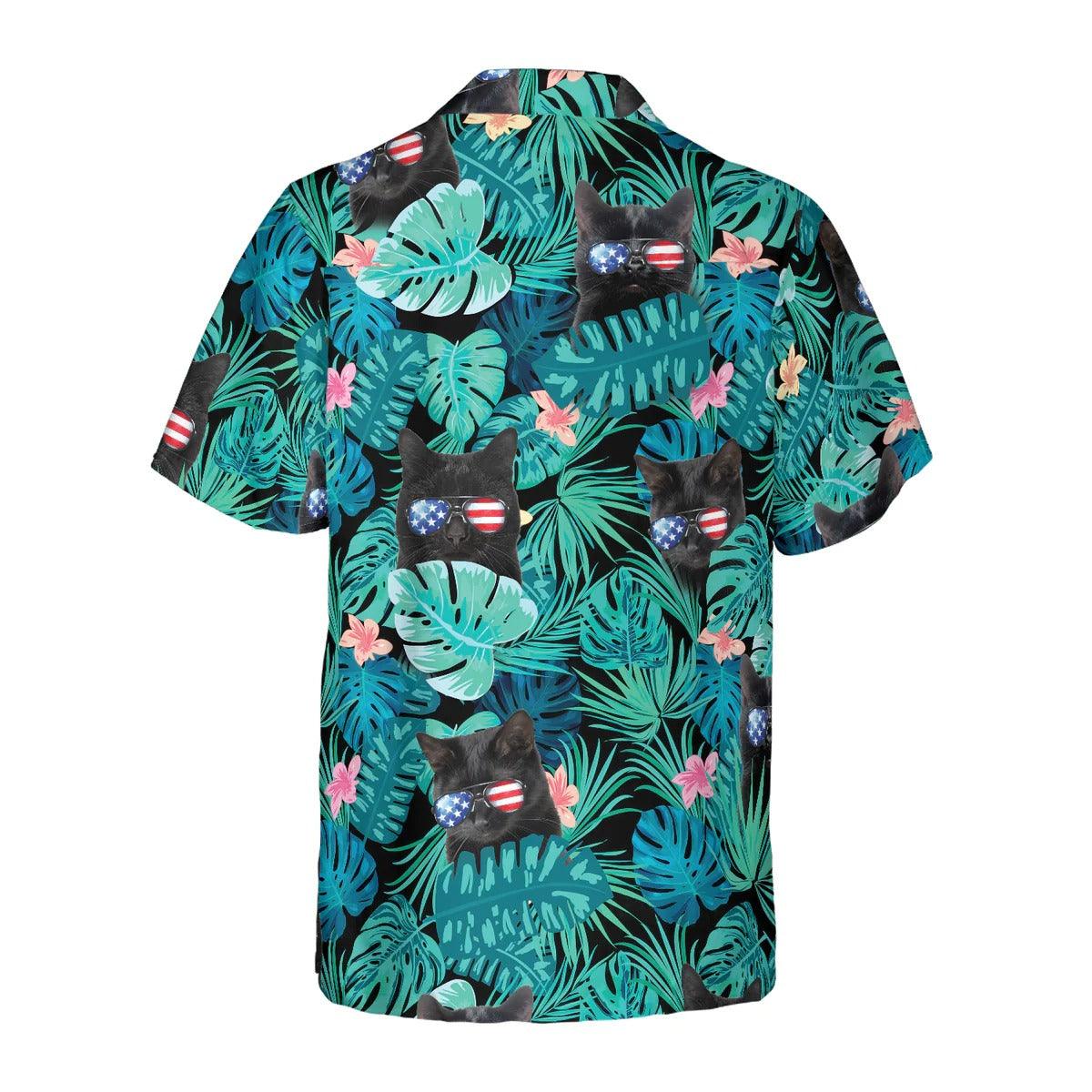 Black Cat Hawaiian Shirt, Tropical Fourth Of July, US Flag Hawaiian Shirt - Perfect Gift For Lover, Friend, Family - Image 3