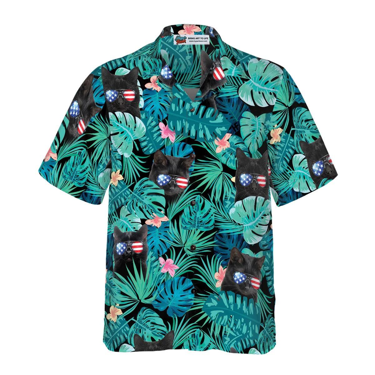 Black Cat Hawaiian Shirt, Tropical Fourth Of July, US Flag Hawaiian Shirt - Perfect Gift For Lover, Friend, Family - Image 4