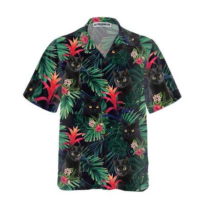 Black Cat Hawaiian Shirt, Tropical Leaves Aloha Shirt For Men - Perfect Gift For Men, Cat Lovers, Husband, Boyfriend, Friend, Family - Image 2